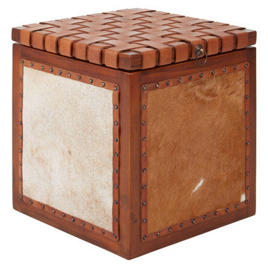Orsina Kendari Hair on Leather Storage Stool | Brown Ottoman Footrest