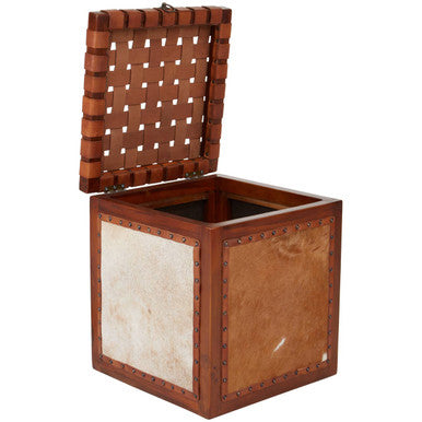 Orsina Kendari Hair on Leather Storage Stool | Brown Ottoman Footrest