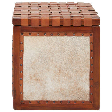 Orsina Kendari Hair on Leather Storage Stool | Brown Ottoman Footrest