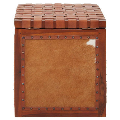 Orsina Kendari Hair on Leather Storage Stool | Brown Ottoman Footrest