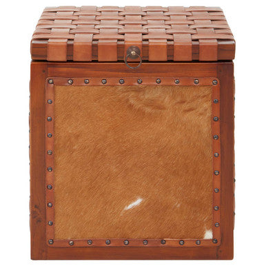 Orsina Kendari Hair on Leather Storage Stool | Brown Ottoman Footrest
