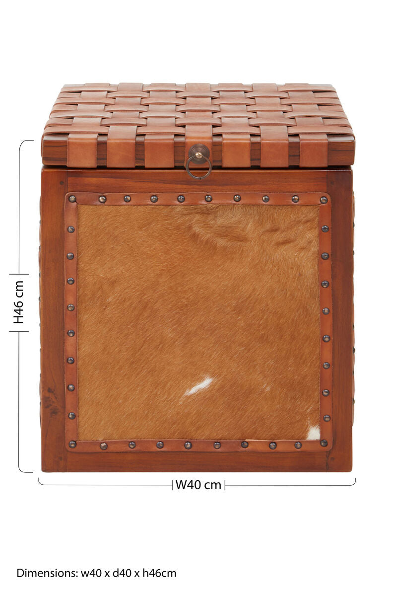 Orsina Kendari Hair on Leather Storage Stool | Brown Ottoman Footrest