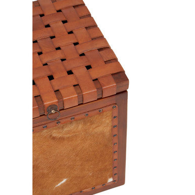 Orsina Kendari Hair on Leather Storage Stool | Brown Ottoman Footrest