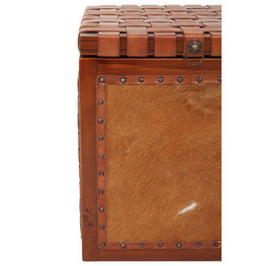 Orsina Kendari Hair on Leather Storage Stool | Brown Ottoman Footrest