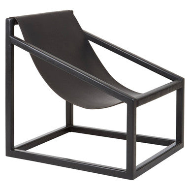 Orsina Kendari Black Leather Sling Accent Chair – Teak Cubic Frame