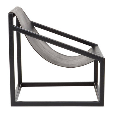 Orsina Kendari Black Leather Sling Accent Chair – Teak Cubic Frame