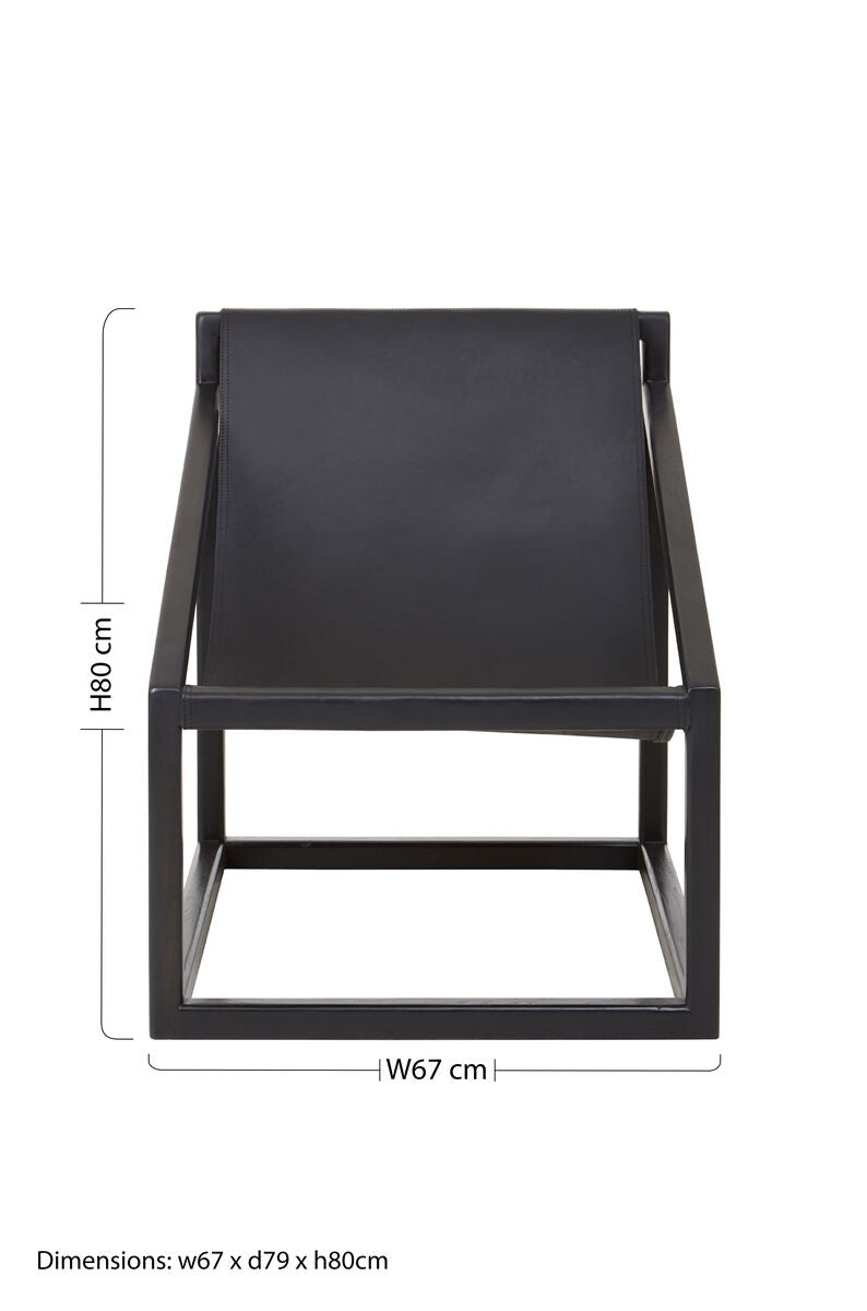 Orsina Kendari Black Leather Sling Accent Chair – Teak Cubic Frame
