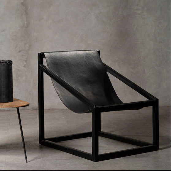 Orsina Kendari Black Leather Sling Accent Chair – Teak Cubic Frame
