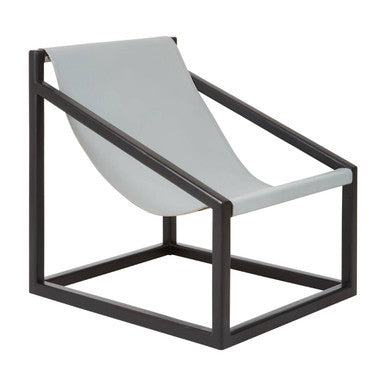 Orsina Kendari Grey Leather Accent Chair – Black Teak Cubic Frame