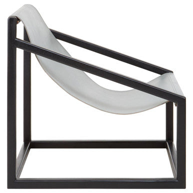 Orsina Kendari Grey Leather Accent Chair – Black Teak Cubic Frame