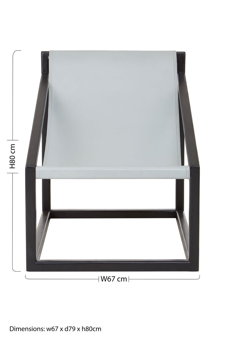 Orsina Kendari Grey Leather Accent Chair – Black Teak Cubic Frame