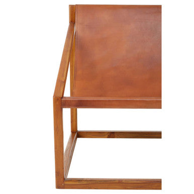 Orsina Kendari Brown Leather and Teak Wood Sling Accent Chair
