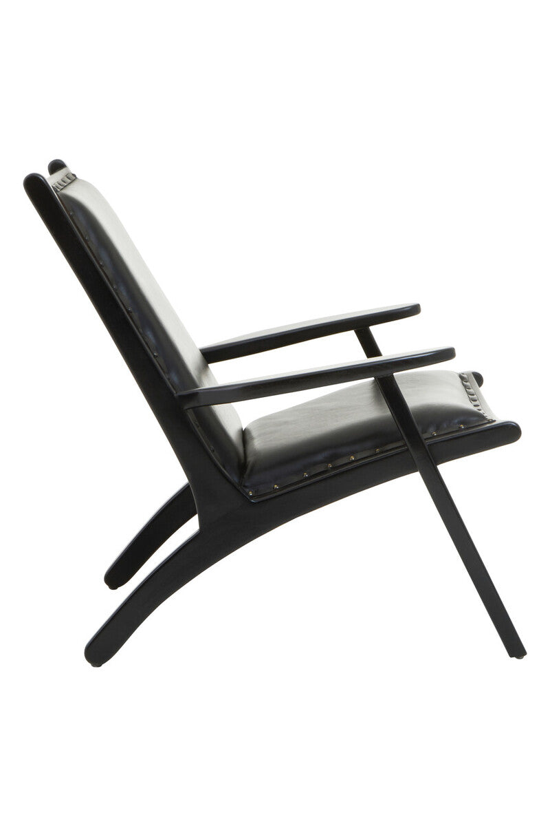 Orsina Kendari Black Leather and Teak Wood Mid-Century Accent Chair