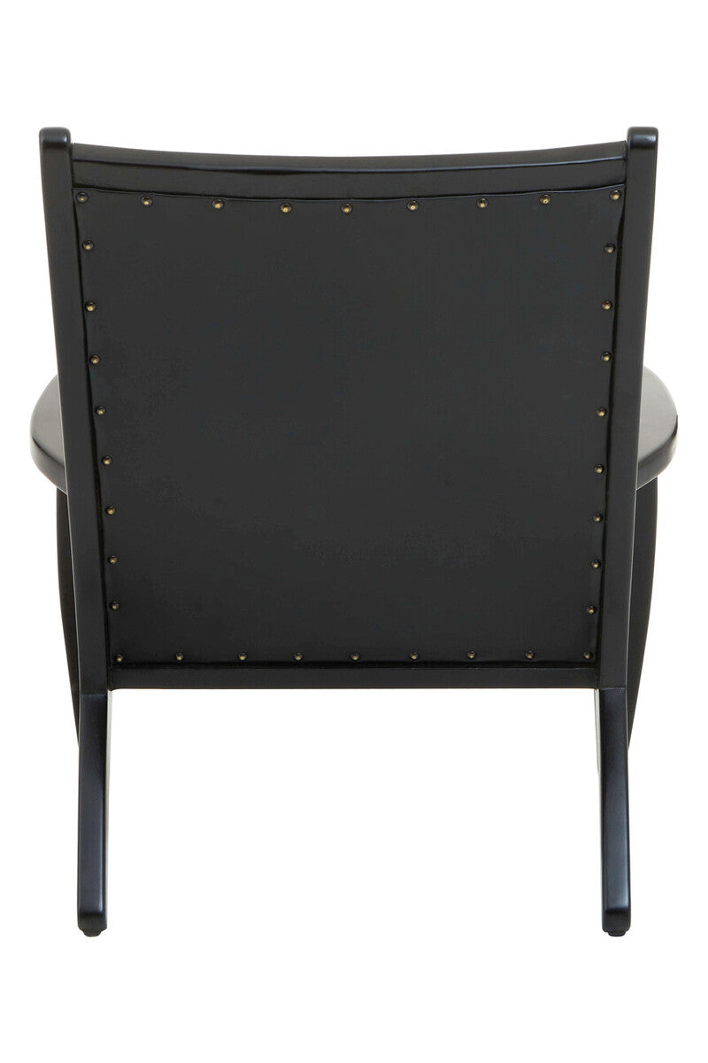 Orsina Kendari Black Leather and Teak Wood Mid-Century Accent Chair