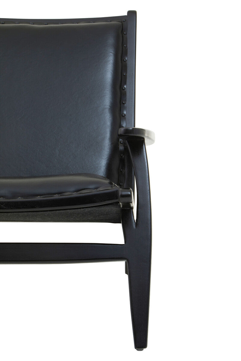 Orsina Kendari Black Leather and Teak Wood Mid-Century Accent Chair