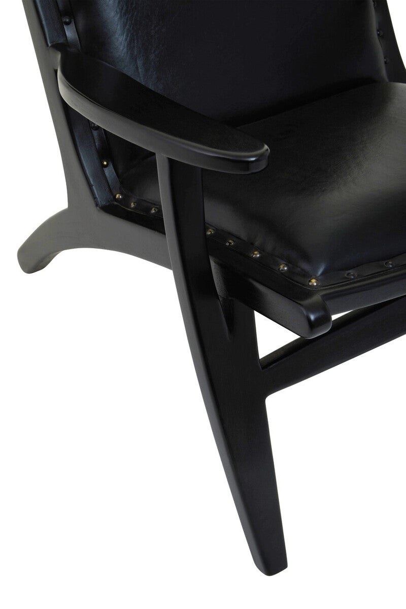 Orsina Kendari Black Leather and Teak Wood Mid-Century Accent Chair