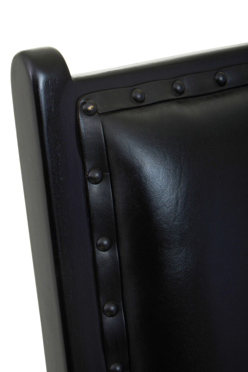 Orsina Kendari Black Leather and Teak Wood Mid-Century Accent Chair