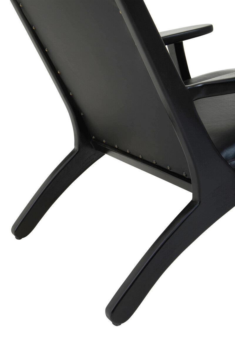 Orsina Kendari Black Leather and Teak Wood Mid-Century Accent Chair