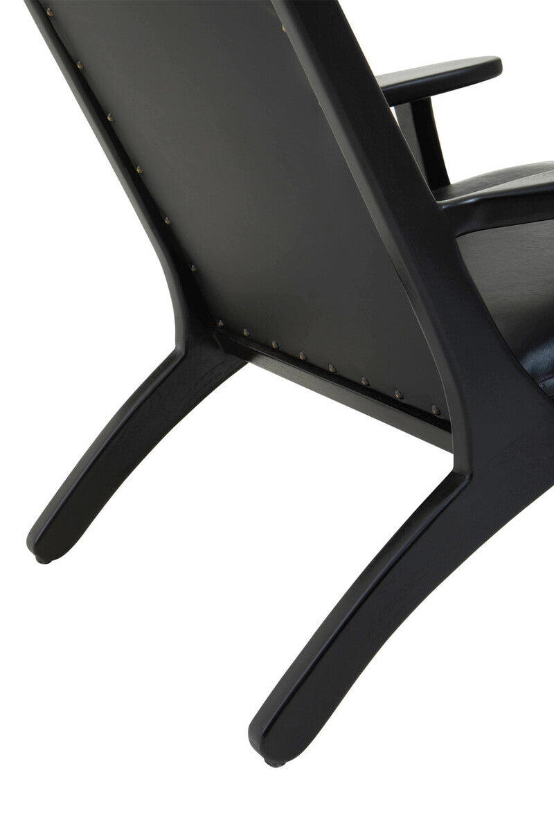 Orsina Kendari Black Leather and Teak Wood Mid-Century Accent Chair