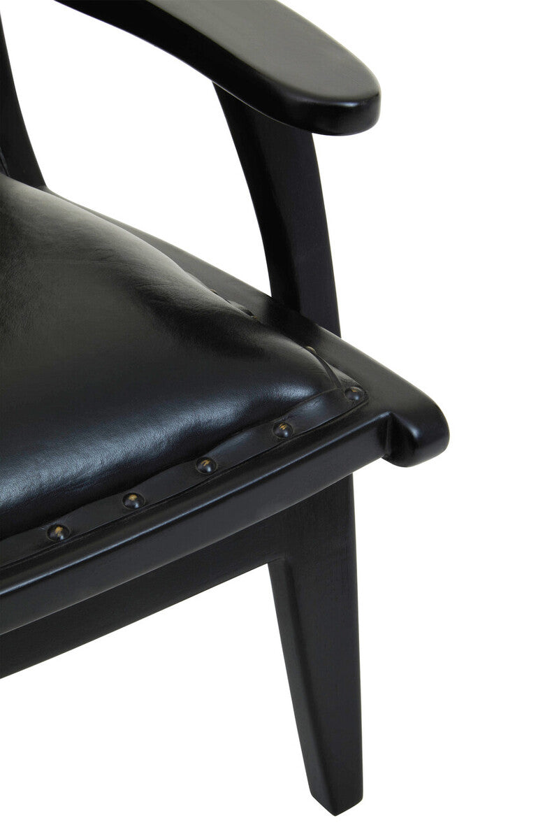 Orsina Kendari Black Leather and Teak Wood Mid-Century Accent Chair