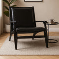Orsina Kendari Black Leather and Teak Wood Mid-Century Accent Chair