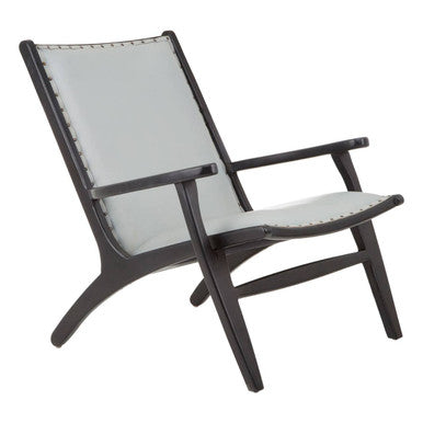 Orsina Kendari Grey Leather and Teak Wood Modern Accent Lounge Chair
