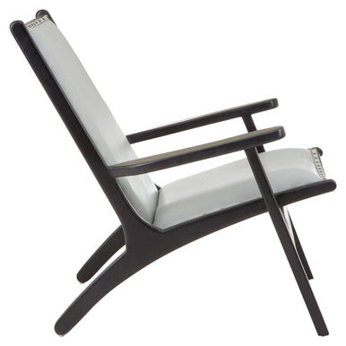 Orsina Kendari Grey Leather and Teak Wood Modern Accent Lounge Chair