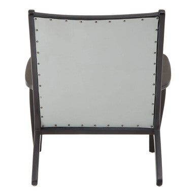 Orsina Kendari Grey Leather and Teak Wood Modern Accent Lounge Chair