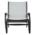 Orsina Kendari Grey Leather and Teak Wood Modern Accent Lounge Chair