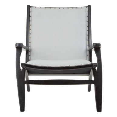 Orsina Kendari Grey Leather and Teak Wood Modern Accent Lounge Chair