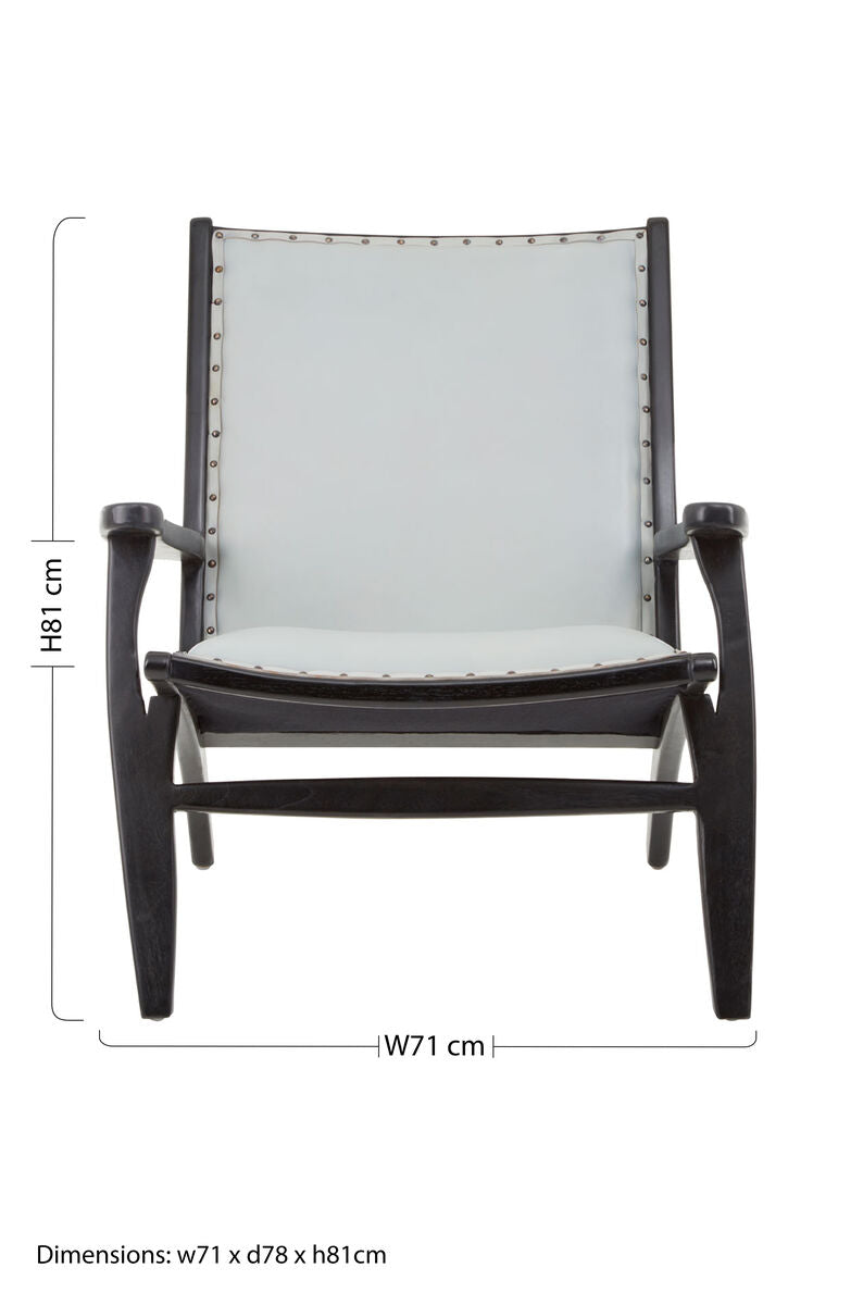 Orsina Kendari Grey Leather and Teak Wood Modern Accent Lounge Chair