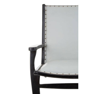 Orsina Kendari Grey Leather and Teak Wood Modern Accent Lounge Chair