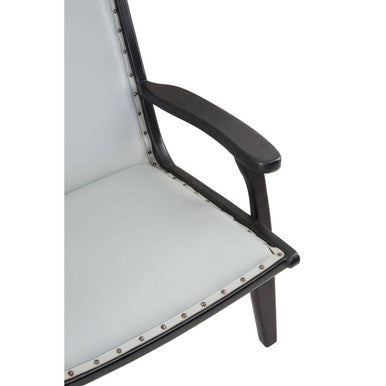 Orsina Kendari Grey Leather and Teak Wood Modern Accent Lounge Chair
