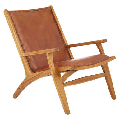 Orsina Kendari Brown Leather Lounge Chair – Mid-Century Teak Wood