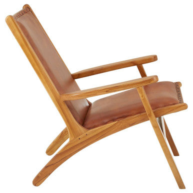 Orsina Kendari Brown Leather Lounge Chair – Mid-Century Teak Wood