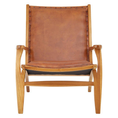 Orsina Kendari Brown Leather Lounge Chair – Mid-Century Teak Wood