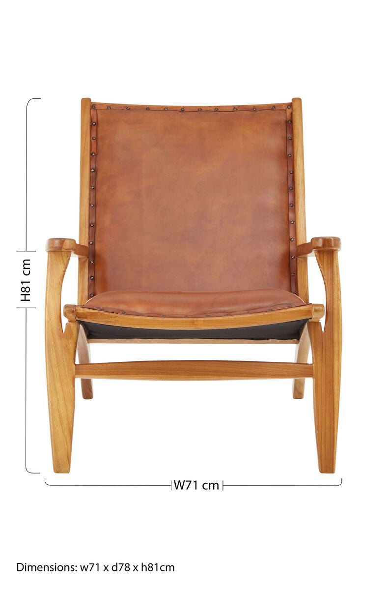 Orsina Kendari Brown Leather Lounge Chair – Mid-Century Teak Wood