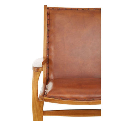 Orsina Kendari Brown Leather Lounge Chair – Mid-Century Teak Wood