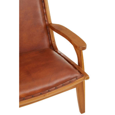 Orsina Kendari Brown Leather Lounge Chair – Mid-Century Teak Wood