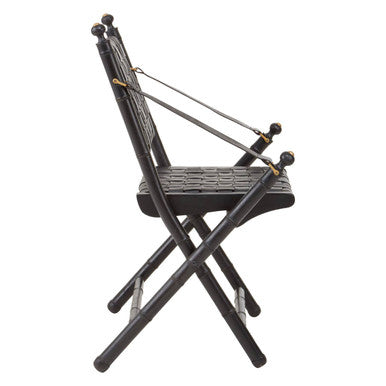 Orsina Kendari Black Leather Strap and Teak Wood Modern Accent Chair