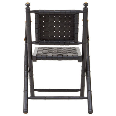 Orsina Kendari Black Leather Strap and Teak Wood Modern Accent Chair