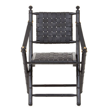 Orsina Kendari Black Leather Strap and Teak Wood Modern Accent Chair