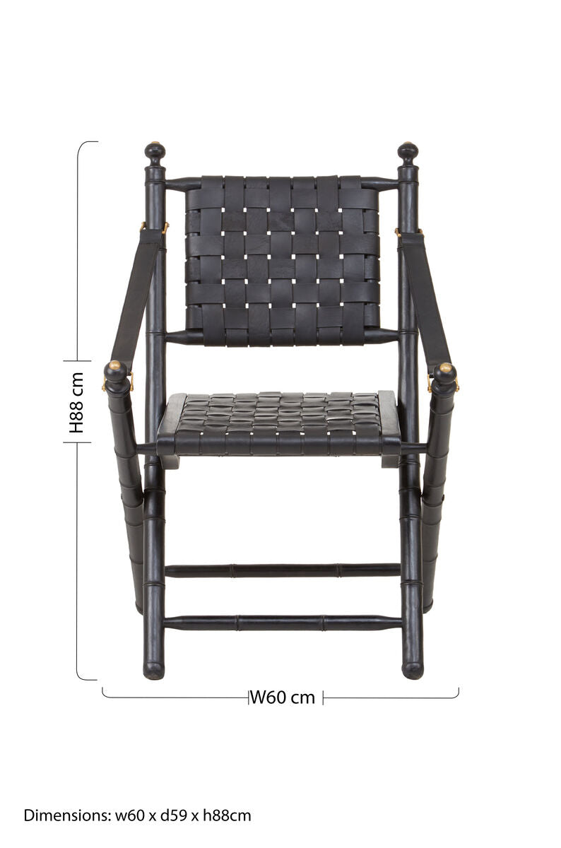 Orsina Kendari Black Leather Strap and Teak Wood Modern Accent Chair