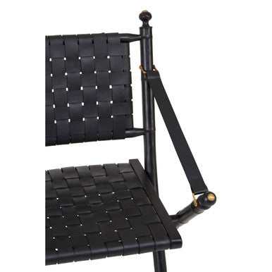 Orsina Kendari Black Leather Strap and Teak Wood Modern Accent Chair