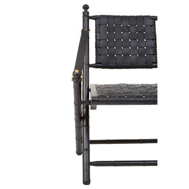 Orsina Kendari Black Leather Strap and Teak Wood Modern Accent Chair
