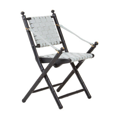 Orsina Kendari Woven Leather & Black Teak Wood Modern Lounge Chair