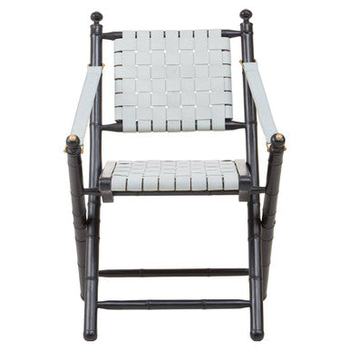 Orsina Kendari Woven Leather & Black Teak Wood Modern Lounge Chair