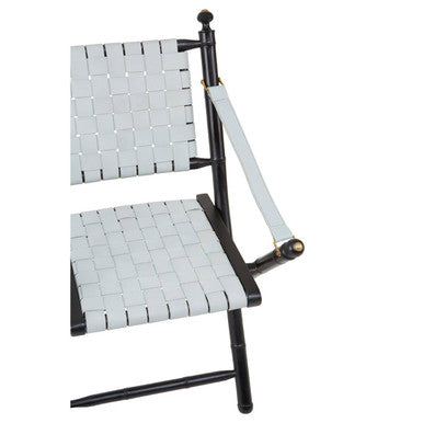 Orsina Kendari Woven Leather & Black Teak Wood Modern Lounge Chair