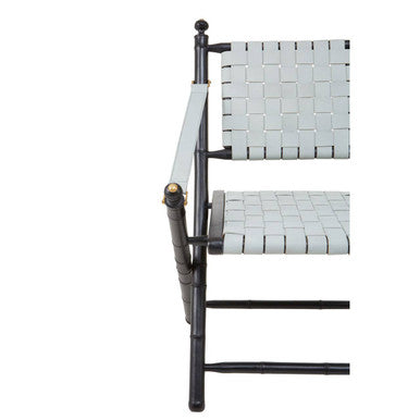Orsina Kendari Woven Leather & Black Teak Wood Modern Lounge Chair