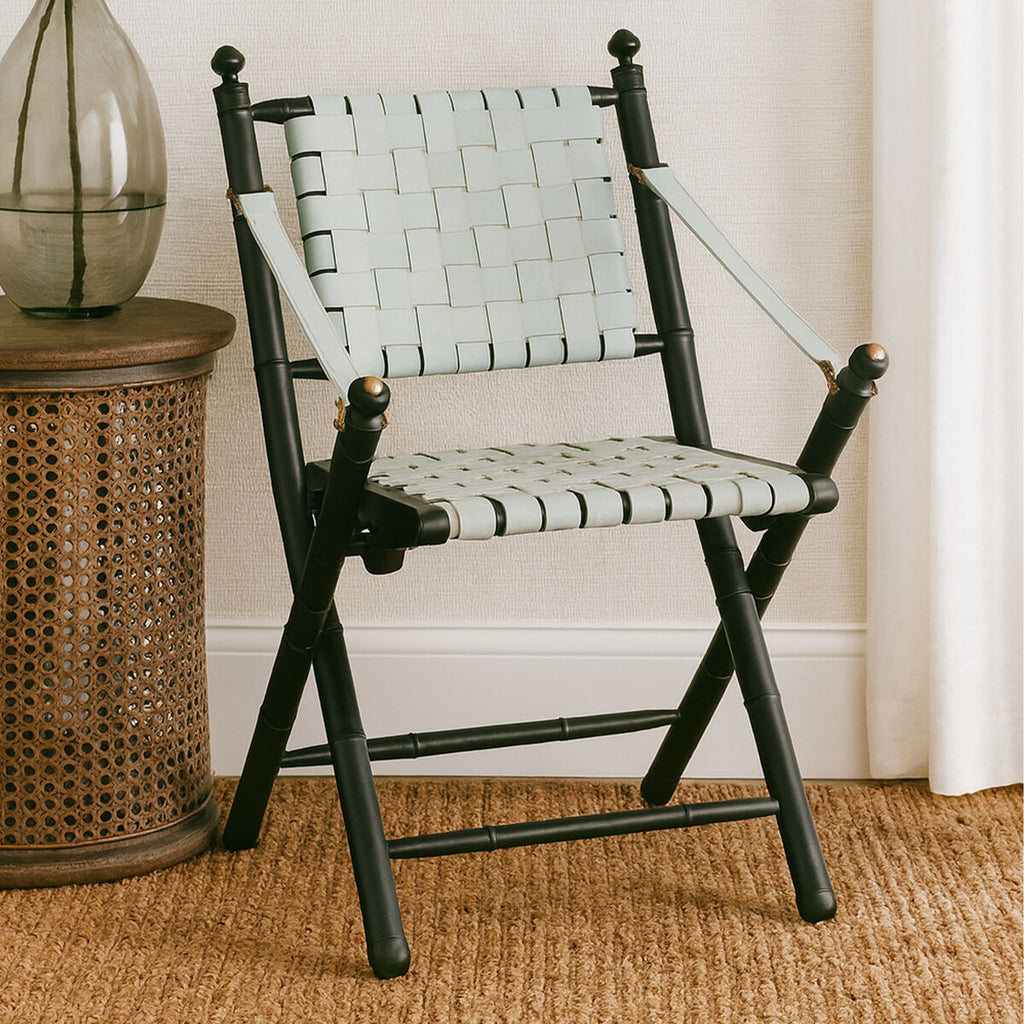 Orsina Kendari Woven Leather & Black Teak Wood Modern Lounge Chair